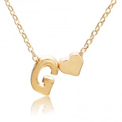 Fashion 26 Letter with Heart Pendant Necklace Gold Chain Short Alloy Necklace Jewelry Gift G
