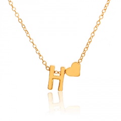 Fashion 26 Letter with Heart Pendant Necklace Gold Chain Short Alloy Necklace Jewelry Gift H