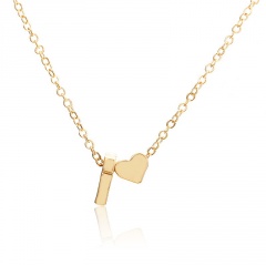 Fashion 26 Letter with Heart Pendant Necklace Gold Chain Short Alloy Necklace Jewelry Gift I