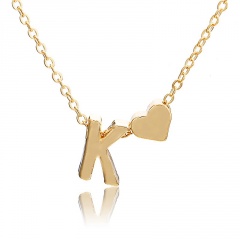 Fashion 26 Letter with Heart Pendant Necklace Gold Chain Short Alloy Necklace Jewelry Gift K