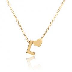 Fashion 26 Letter with Heart Pendant Necklace Gold Chain Short Alloy Necklace Jewelry Gift L