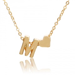 Fashion 26 Letter with Heart Pendant Necklace Gold Chain Short Alloy Necklace Jewelry Gift M