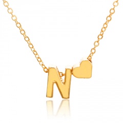 Fashion 26 Letter with Heart Pendant Necklace Gold Chain Short Alloy Necklace Jewelry Gift N