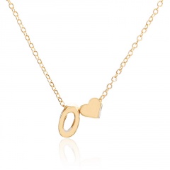 Fashion 26 Letter with Heart Pendant Necklace Gold Chain Short Alloy Necklace Jewelry Gift O