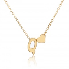Fashion 26 Letter with Heart Pendant Necklace Gold Chain Short Alloy Necklace Jewelry Gift Q