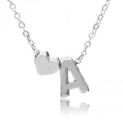 Fashion Heart with Letter Personality Short Necklace Alloy Silver Sexy China Necklace Jewelry A