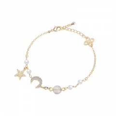 2020 Summer Gold Moon Star Pearl Bracelet Bangle Chain Women Girl Jewelry Gifts Moon