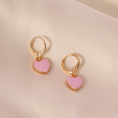 New Popular Style Multi-Color Oil Drop Earring Love Shape Sweet Earrings Temperament Wild Simple Earrings For Women Pink