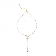 Korean Niche Design Bowknot Pearl Necklace Female Ins Cold Style Temperament Simple Clavicle Chain Neck Chain Jewelry Bow tie