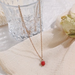 Fashion Strawberry Pendant Necklace Choker Stud Earrings Sets Women Jewellery Necklace