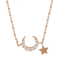 Fashion Moon With Star Charm Clavicle Chain Necklace Jewelry Gift Gold