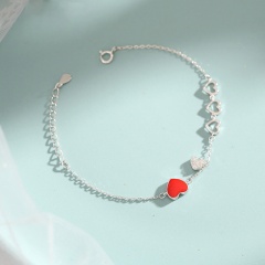 Red heart hollow out silver - plated bracelet White gold