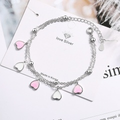 Pink heart silver plated bracelet White gold