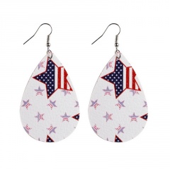 Drop shaped American flag leather earring with hook 8#