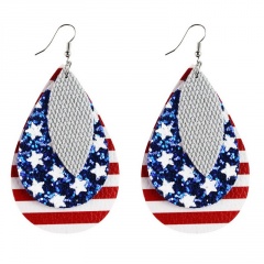 Drop shaped American flag leather earring with hook 4#