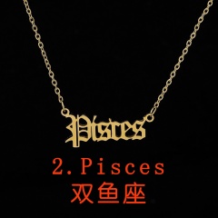 Vintage English letter 12 constellation necklace Pisces