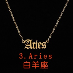 Vintage English letter 12 constellation necklace Aries
