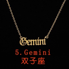 Vintage English letter 12 constellation necklace Gemini