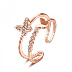 2020 Fashion Crystal Butterfly Open Ring Rose Gold Women Finger Knuckle Jewelry Gold