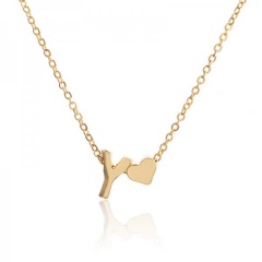 Fashion 26 Letter with Heart Pendant Necklace Gold Chain Short Alloy Necklace Jewelry Gift Y