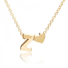Fashion 26 Letter with Heart Pendant Necklace Gold Chain Short Alloy Necklace Jewelry Gift Z