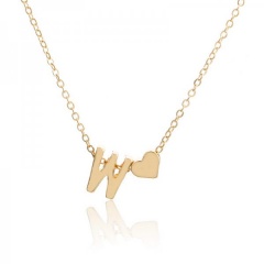 Fashion 26 Letter with Heart Pendant Necklace Gold Chain Short Alloy Necklace Jewelry Gift W