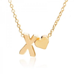 Fashion 26 Letter with Heart Pendant Necklace Gold Chain Short Alloy Necklace Jewelry Gift X