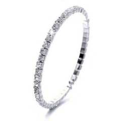 Wedding Bridal Women Full Crystal Rhinestone Silver Bracelet Cuff Bangle Jewelry Gift 1 Row