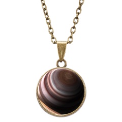 Sun Pattern Double Sided Glow In The Dark Pendant Necklace Galaxy Planet Glass Ball Cabochon Astronomy Luminous Necklace Jewelry Saturn