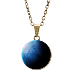 Sun Pattern Double Sided Glow In The Dark Pendant Necklace Galaxy Planet Glass Ball Cabochon Astronomy Luminous Necklace Jewelry Neptune