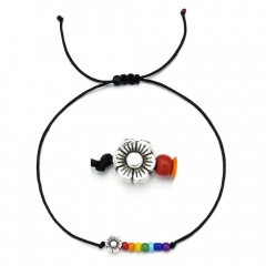 Butterfly rice bead black rope knitting Adjustable Bracelet BR20Y0031-1