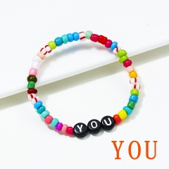 Letter words colorful rice beads Elastic Bracelet BR20Y0032-1