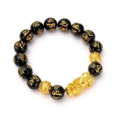 Feng Shui Black Obsidian Beads Pi Xiu Bracelet Attract Wealth Good Luck Jewelry #1