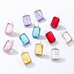 Fashion Square Rhinestone Hook Earrings Statement Shinning Alloy Stud Earring Jewelry Gift For Women Purple
