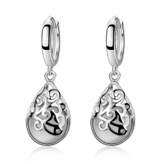 Fashion Silver Cat's Eye Stone Earring Gemstone Dangle Earring Jewelry Carved Stud Earrings White