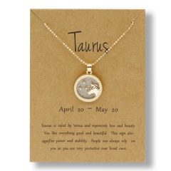 Fashion Gold Charm Necklace Daytime Twelve Constellation Paper Card Alloy Pendant Necklace Jewelry Taurus