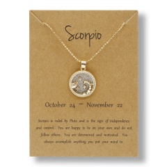 Fashion Gold Charm Necklace Daytime Twelve Constellation Paper Card Alloy Pendant Necklace Jewelry Scorpio