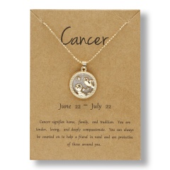 Fashion Gold Charm Necklace Daytime Twelve Constellation Paper Card Alloy Pendant Necklace Jewelry Cancer