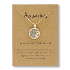 Fashion Gold Charm Necklace Daytime Twelve Constellation Paper Card Alloy Pendant Necklace Jewelry Aquarius