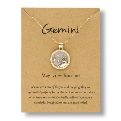 Fashion Gold Charm Necklace Daytime Twelve Constellation Paper Card Alloy Pendant Necklace Jewelry Gemini