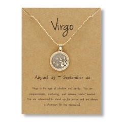 Fashion Gold Charm Necklace Daytime Twelve Constellation Paper Card Alloy Pendant Necklace Jewelry Virgo