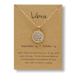 Fashion Gold Charm Necklace Daytime Twelve Constellation Paper Card Alloy Pendant Necklace Jewelry Libra