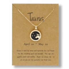 Fashion Gold Charm Necklace Day Night Twelve Constellation Paper Card Alloy Pendant Necklace Jewelry Taurus