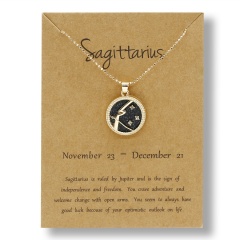 Fashion Gold Charm Necklace Day Night Twelve Constellation Paper Card Alloy Pendant Necklace Jewelry Sagittarius