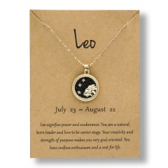 Fashion Gold Charm Necklace Day Night Twelve Constellation Paper Card Alloy Pendant Necklace Jewelry Leo