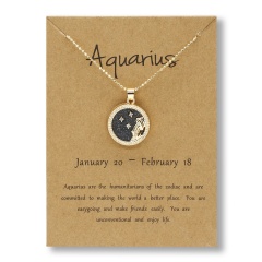 Fashion Gold Charm Necklace Day Night Twelve Constellation Paper Card Alloy Pendant Necklace Jewelry Aquarius