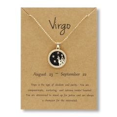 Fashion Gold Charm Necklace Day Night Twelve Constellation Paper Card Alloy Pendant Necklace Jewelry Virgo
