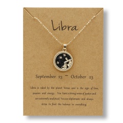 Fashion Gold Charm Necklace Day Night Twelve Constellation Paper Card Alloy Pendant Necklace Jewelry Libra