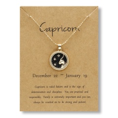 Fashion Gold Charm Necklace Day Night Twelve Constellation Paper Card Alloy Pendant Necklace Jewelry Capricorn