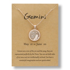 Fashion Rose Gold Charm Necklace Daytime Twelve Constellation Paper Card Alloy Pendant Necklace Jewelry Gemini